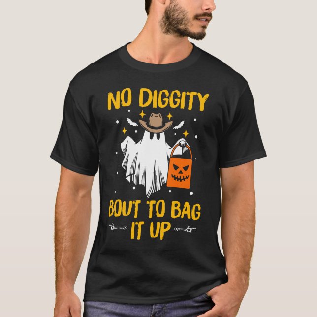 Funny Ghost Cowboy Halloween Trick oder Treat T-Shirt (Vorderseite)
