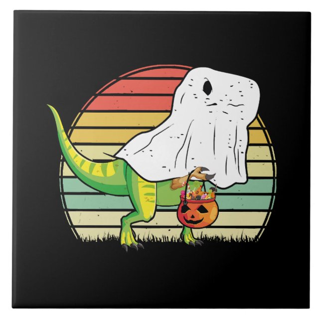 Funny Ghost Dinosaur Halloween Fliese (Vorderseite)