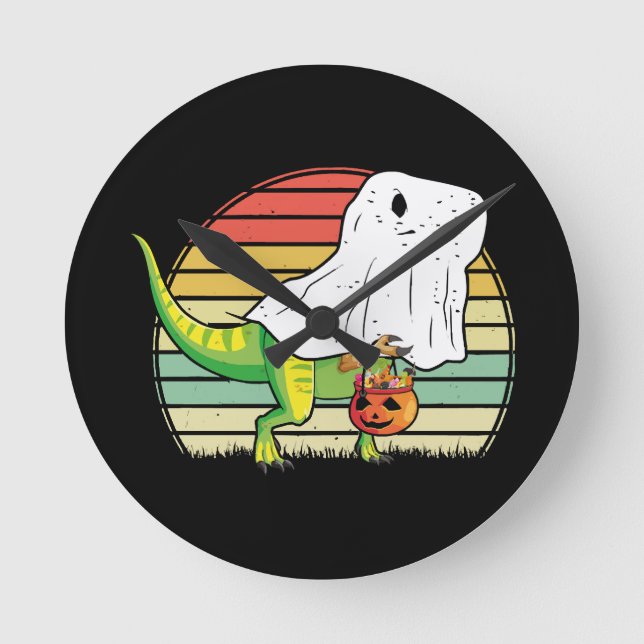 Funny Ghost Dinosaur Halloween Runde Wanduhr (Vorderseite)
