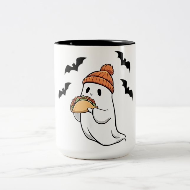 Funny Ghost Eating Tacos Spooky Taco Halloween Foo Zweifarbige Tasse (Mittel)