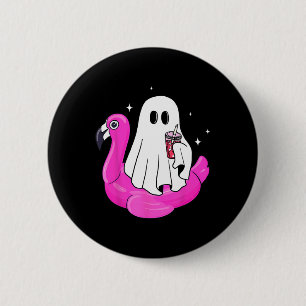 Funny Ghost Flamingo Float Pool Spooky Sommer Summ Button