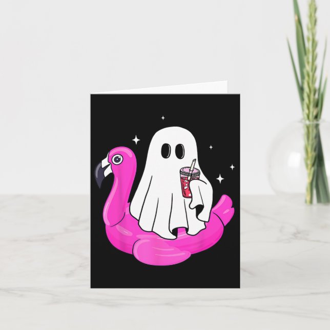Funny Ghost Flamingo Float Pool Spooky Sommer Summ Karte (Vorderseite)
