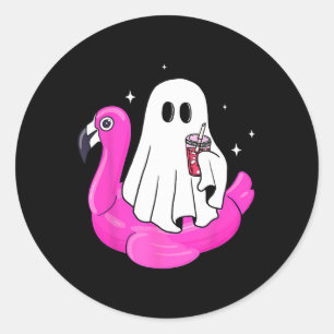 Funny Ghost Flamingo Float Pool Spooky Sommer Summ Runder Aufkleber
