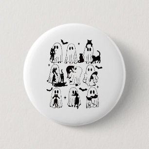 Funny Ghost hält eine Black Cat Lazy Halloween Spo Button