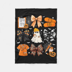 Funny Ghost Happy Halloween Coquette Bow Spooky Se Fleecedecke