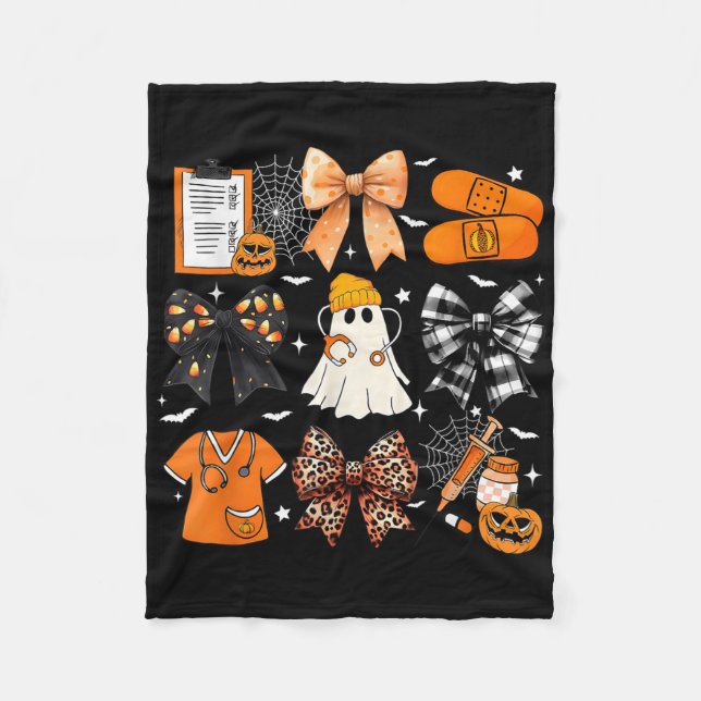 Funny Ghost Happy Halloween Coquette Bow Spooky Se Fleecedecke (Vorderseite)