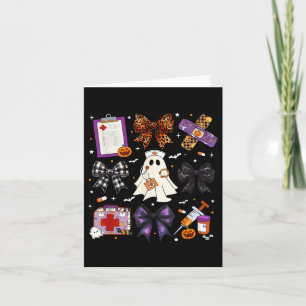Funny Ghost Happy Halloween Coquette Bow Spooky Se Karte