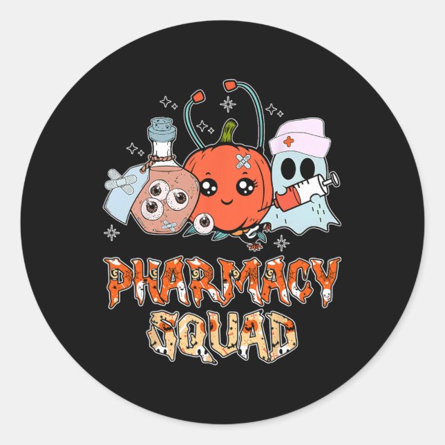 Funny Ghost Hexch Pumpkin Pills Pharmacy Squad Hal Runder Aufkleber (Vorderseite)