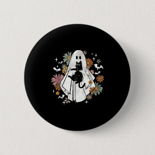 Funny Ghost Holding Black Cat Halloween Ghost Cat Button