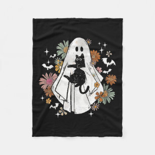 Funny Ghost Holding Black Cat Halloween Ghost Cat Fleecedecke