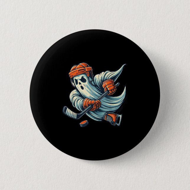 Funny Ghost Ice Hockey Spieler Halloween Kostüm Me Button (Vorderseite)