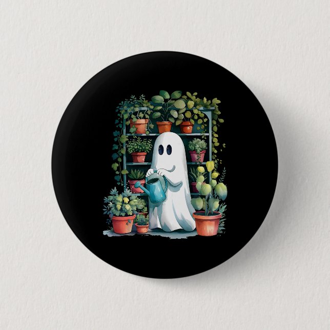 Funny Ghost Pflanze Spooky Season Trick oder Treat Button (Vorderseite)