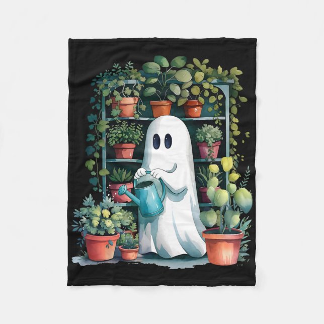 Funny Ghost Pflanze Spooky Season Trick oder Treat Fleecedecke (Vorderseite)