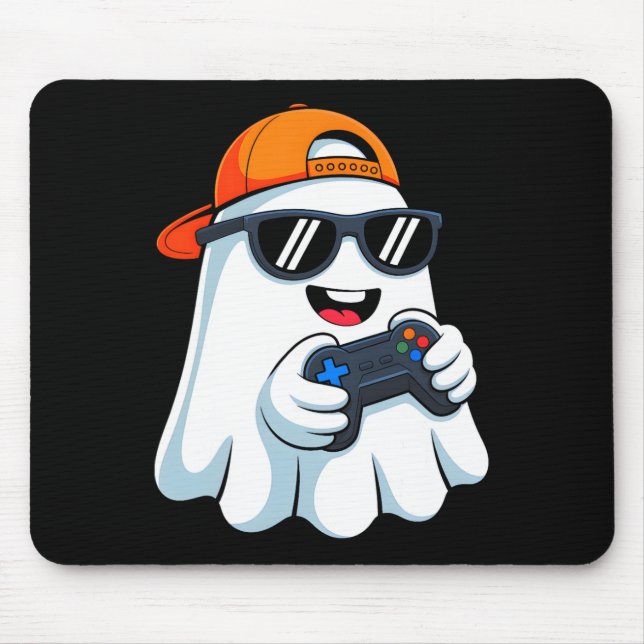 Funny Ghost Playing Video Game Halloween Gaming Bl Mousepad (Vorne)