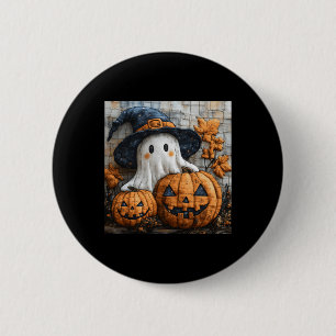 Funny Ghost Pumpkin Niedlich Halloween Patchwork A Button