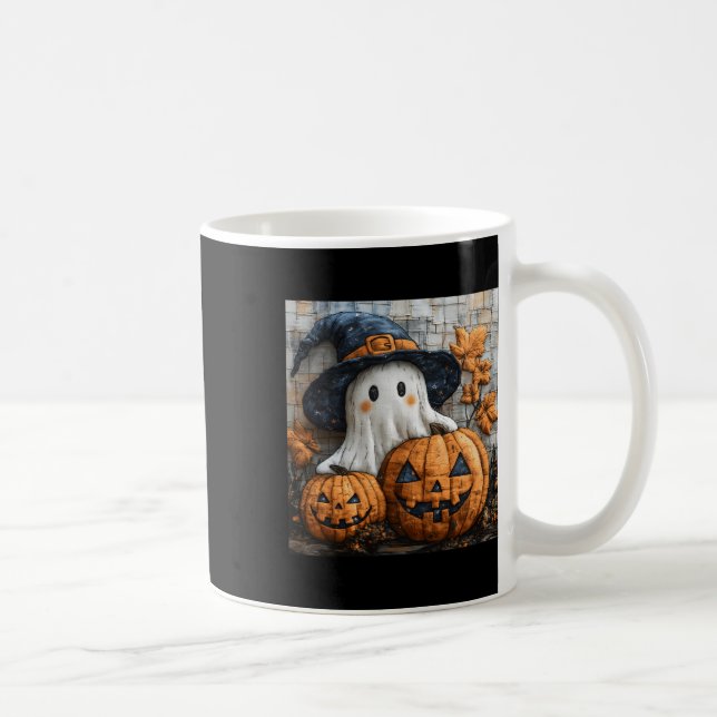 Funny Ghost Pumpkin Niedlich Halloween Patchwork A Kaffeetasse (Rechts)