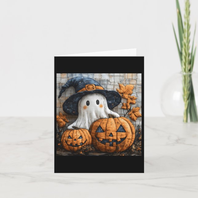 Funny Ghost Pumpkin Niedlich Halloween Patchwork A Karte (Vorderseite)