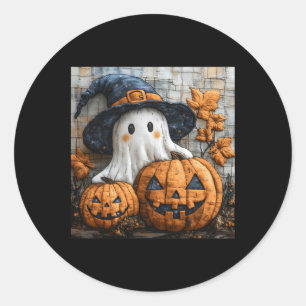 Funny Ghost Pumpkin Niedlich Halloween Patchwork A Runder Aufkleber