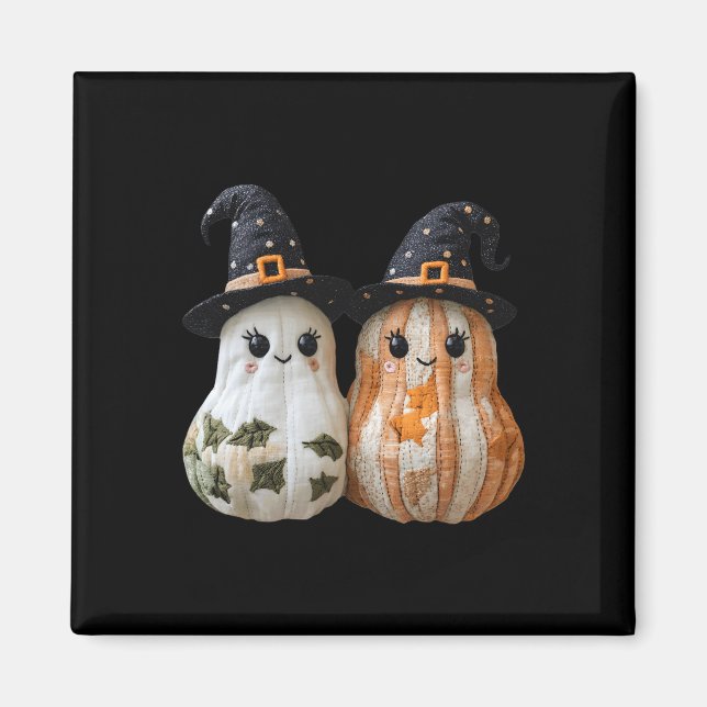 Funny Ghost Pumpkin Niedliches Halloween Patchwork Magnet (Vorne)