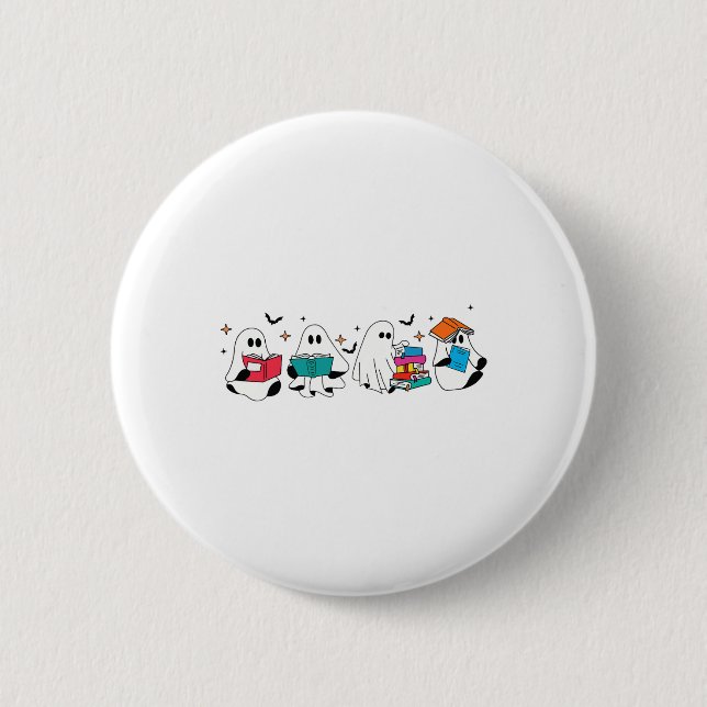 Funny Ghost Reading Books Lehrer Halloween Spooky Button (Vorderseite)