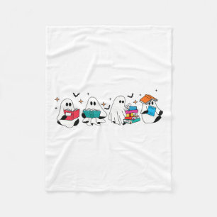 Funny Ghost Reading Books Lehrer Halloween Spooky Fleecedecke