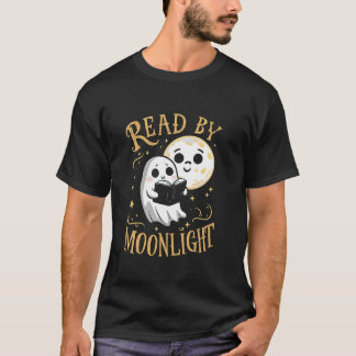 Funny Ghost Reading Buch Lesen durch Mondlicht Hal T-Shirt