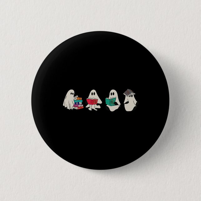 Funny Ghost Reading Bücher Niedliche Spooky Hallow Button (Vorderseite)