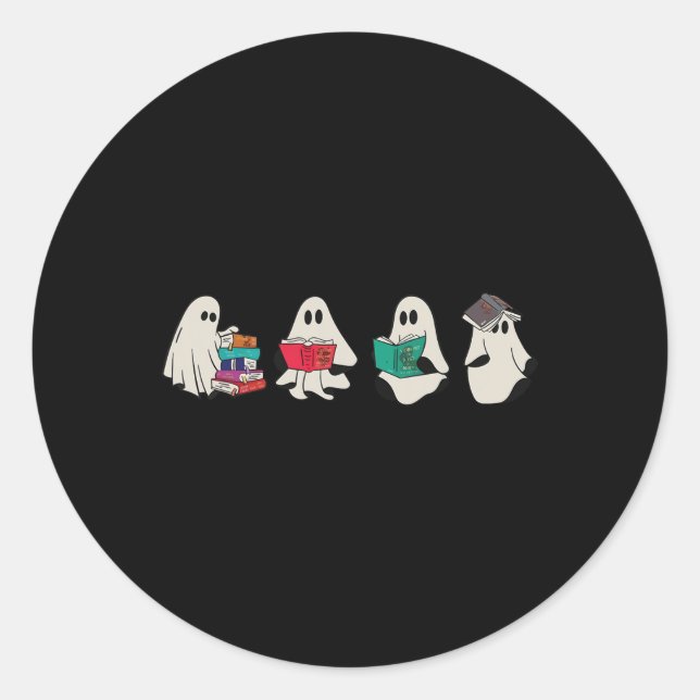 Funny Ghost Reading Bücher Niedliche Spooky Hallow Runder Aufkleber (Vorderseite)