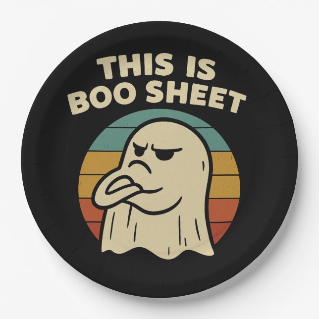 Funny Ghost "This Is Boo Sheet" Retro Halloween Pappteller (Vorderseite)