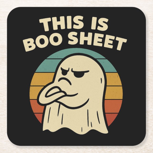 Funny Ghost "This Is Boo Sheet" Retro Halloween Rechteckiger Pappuntersetzer (Vorderseite)