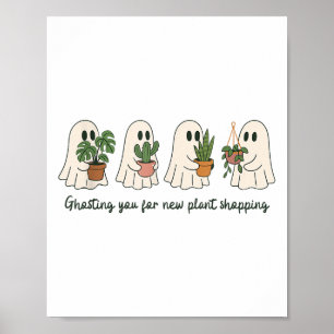 Funny Ghost und gepunktete Pflanze Halloween Boo P Poster