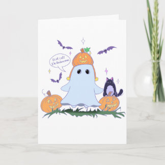 Funny Ghost und Halloween Cat Grußkarte Feiertagskarte