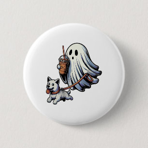 Funny Ghost Walking Dog Ghost Dog Halloween Nacht Button