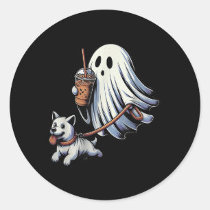 Funny Ghost Walking Dog Ghost Dog Halloween Nacht Runder Aufkleber
