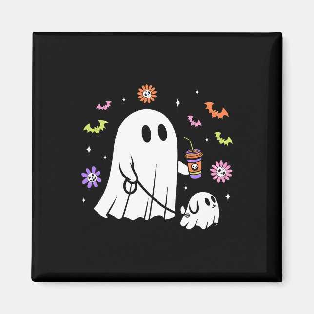 Funny Ghost Walking Dog Spooky Ghost Kaffee Hallow Magnet (Vorne)