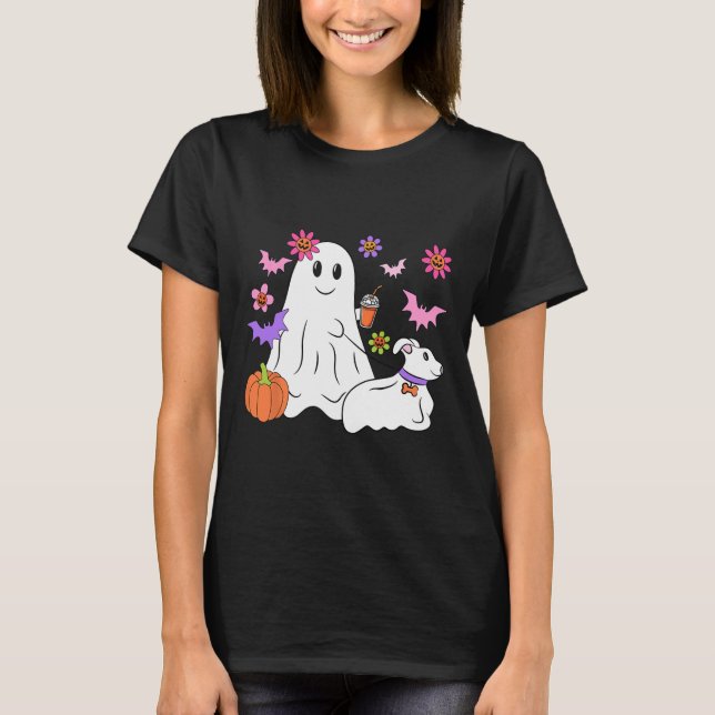 Funny Ghost Walking Dog Spooky Ghost Kaffee Hallow T-Shirt (Vorderseite)