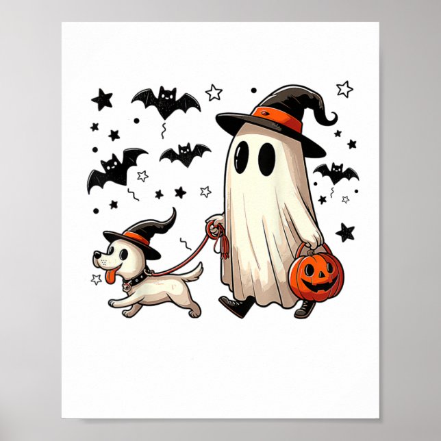 Funny Ghost Walking Dog Spooky Season Halloween Co Poster (Vorne)