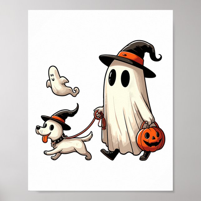 Funny Ghost Walking Dog Spooky Season Halloween Co Poster (Vorne)