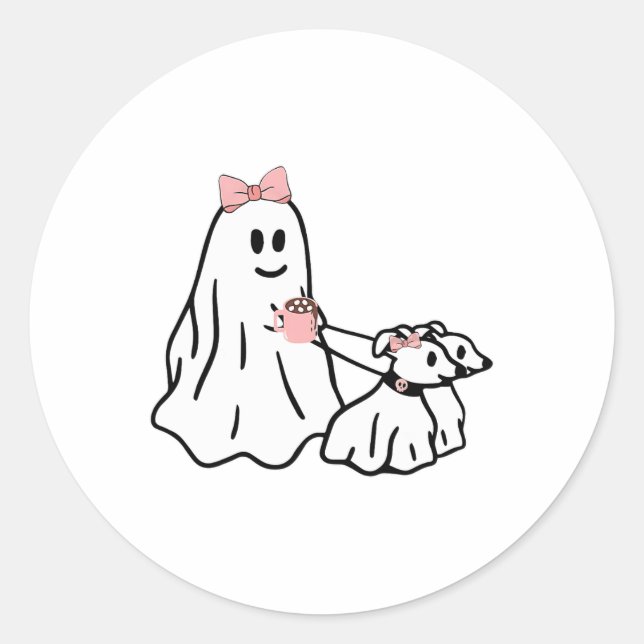 Funny Ghost Walking Dog Spooky Season Halloween Co Runder Aufkleber (Vorderseite)