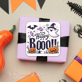 Funny Ghosts and Pumpkins Happy Boo Kids Halloween Quadratischer Aufkleber