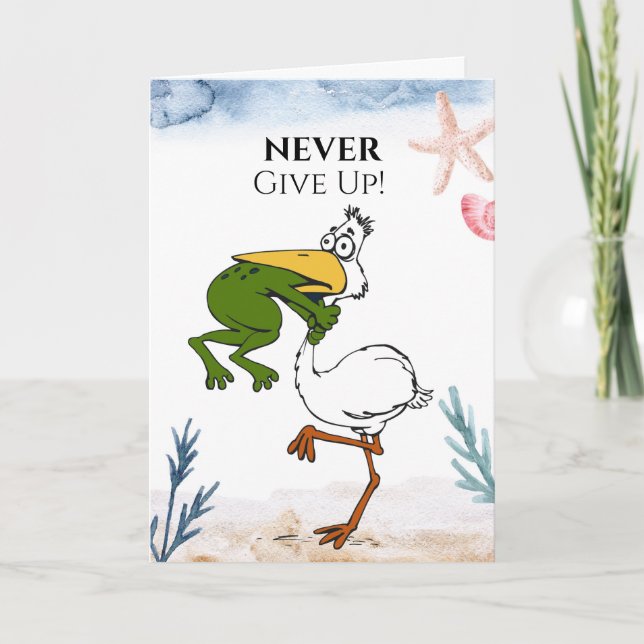 Funny gibt Frog Chog Bird Card nie auf Dankeskarte (Vorderseite)