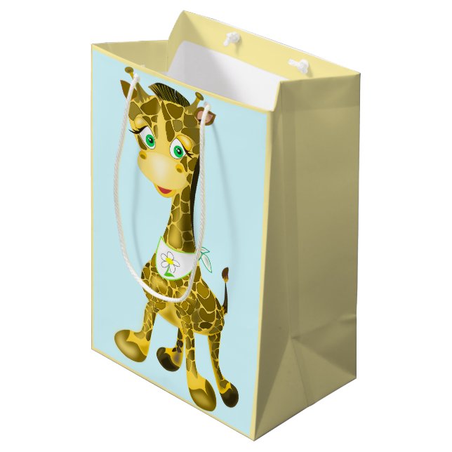 Funny Gift Bag Happy Baby Giraffe - Anpassbar Mittlere Geschenktüte (Vorderseite Schrägansicht)