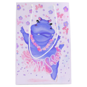 Funny Gift Bag mit Ballerina Hippo Mittlere Geschenktüte