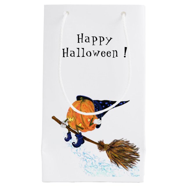 Funny Gift Bag mit Halloween Hexenkürbis Flying Kleine Geschenktüte (Vorderseite)