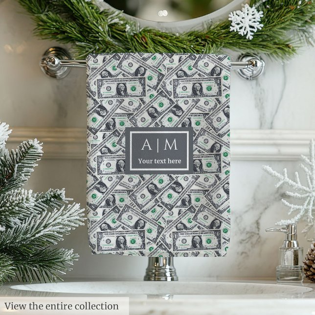 Funny gift classic dollar print with custom name badhandtuch set (Funny gift chic money lover’s monogram birthday)
