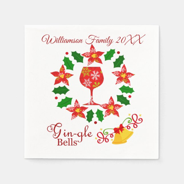 Funny Gin-gle Bells Weihnachten Serviette (Vorderseite)