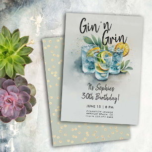 Funny Gin n Grin Drinks Party Modernes 30. Geburts Einladung