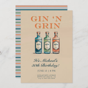 Funny Gin n Grin Flasche Humorsche Männer 30. Gebu Einladung