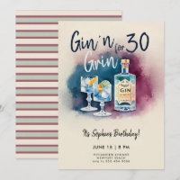Funny Gin n Grin Party Stripe Modern 30. Geburtsta
