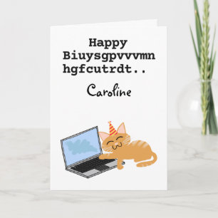 Funny Ginger Cat Geburtstag auf Laptop Karte